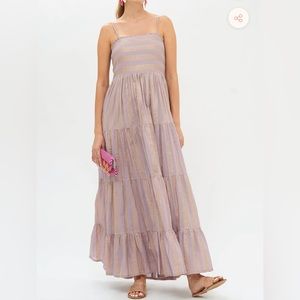 Oliphant dress - NWT pixie gray with gold design smocked maxi dress